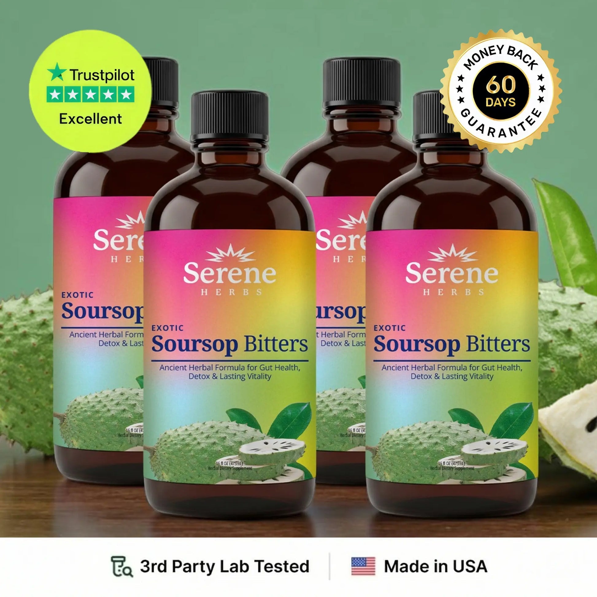 Serene Herbs Soursop Bitters — For Intestinal Cleansing, Detoxification, and Immune Support
