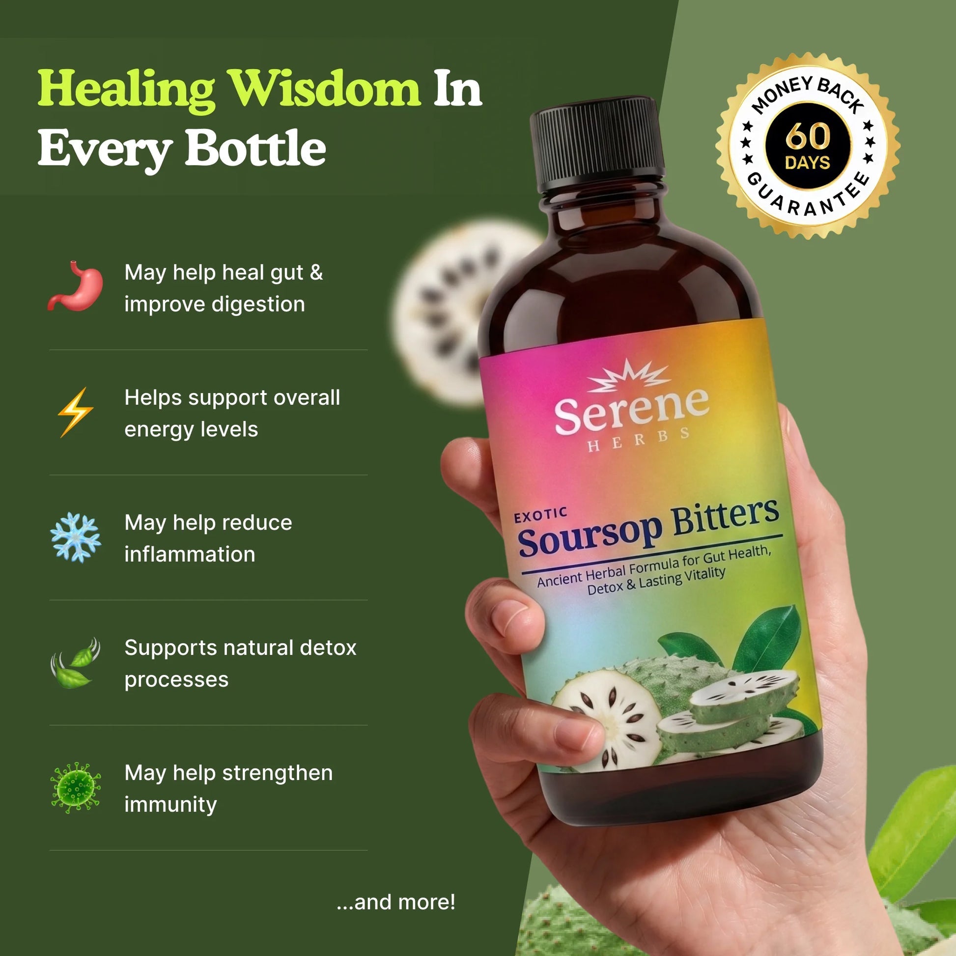 Serene Herbs Soursop Bitters — For Intestinal Cleansing, Detoxification, and Immune Support