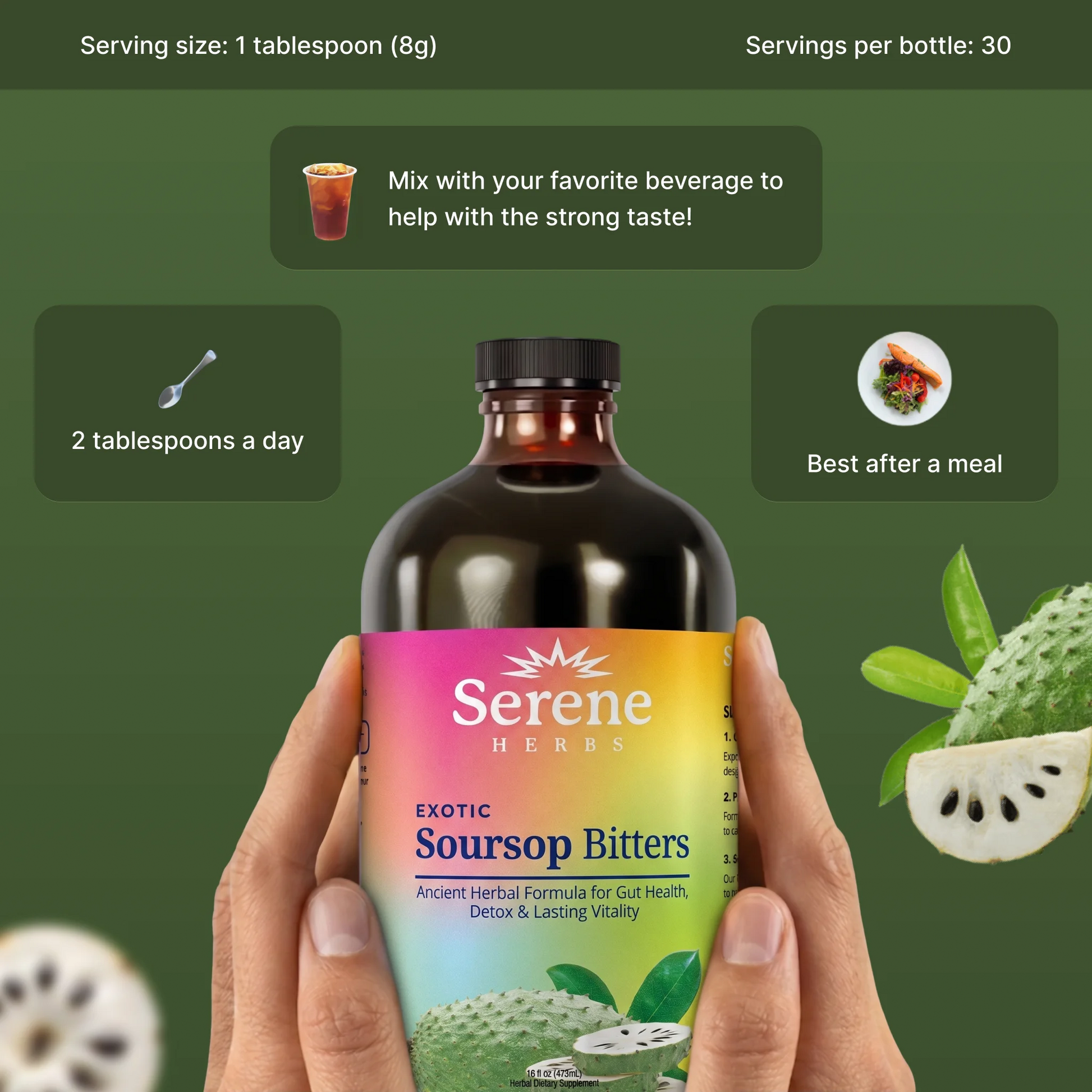 Serene Herbs Soursop Bitters — For Intestinal Cleansing, Detoxification, and Immune Support
